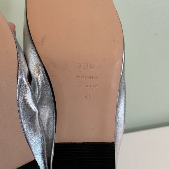 Aera Ballet Flat Shoes Size 41 US 11 Silver Metallic Vegan Square Toe Italy NWOT - Picture 4 of 10